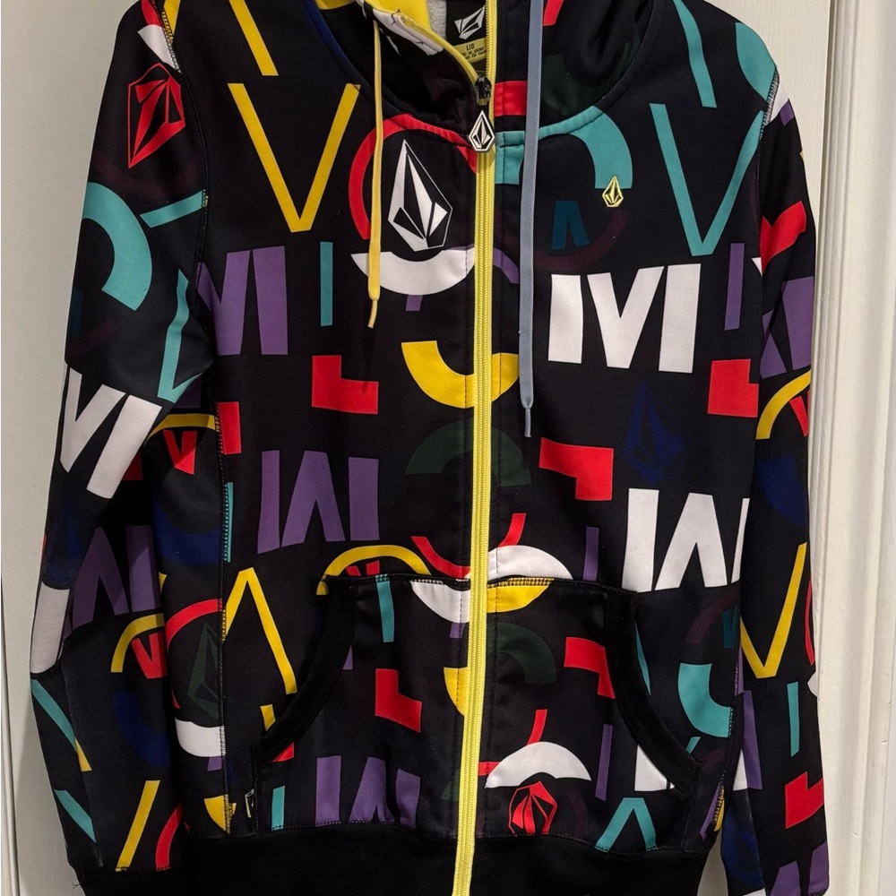 Volcom Multicolor Spellout Full Zip Hoodie Jacket Size Youth L - Men’s Small